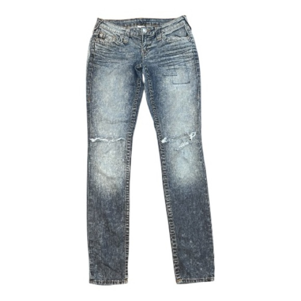 True Religion Skinny Jeans Distressed Denim Size 29 Blue Light Wash Vintage Y2K